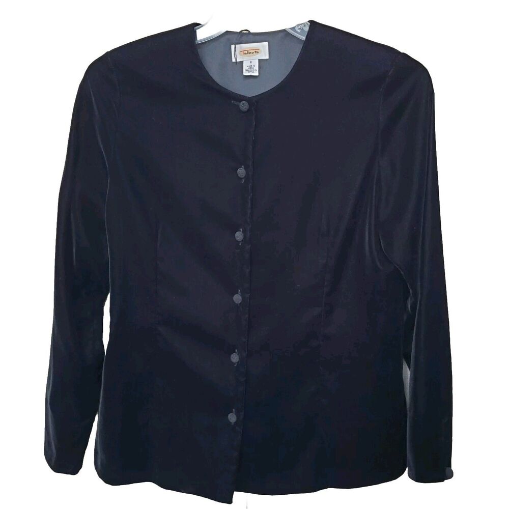 Talbots Black Velvet Long Sleeve Button-Up Shirt Size 8 Vintage